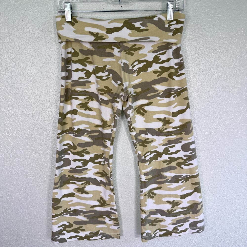 Hard Tail Forever Y2K Pants Womens Large Fold Over Crop Camo Yoga Pant Flare Leg